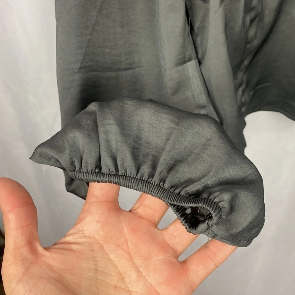 Anthropologie Sadie & Sage Satin Minute Stroll Smock Top Blouse Grey - Small - Picture 6 of 9